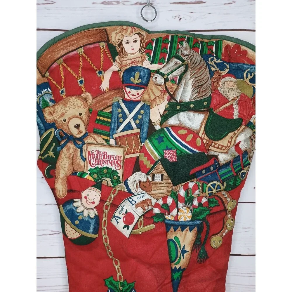 Cranston Vintage 80s Handcrafted Jumbo Stocking Night Before Christmas Quilted S